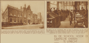 872934 Collage van 2 foto's betreffende de in 1907 opgerichte School voor de Grafische Vakken (Jutfaseweg 3) te ...